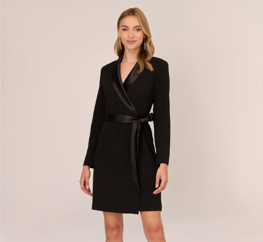 V-Neck Knee-Length Satin Cocktail Sheath Adrianna Papell AP1D103561