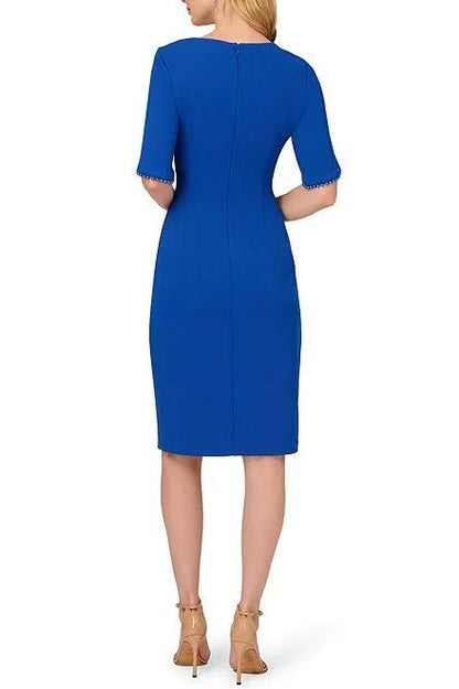 Adrianna Papell Day Pearl Embellished Knit Crepe Sheath Dress - Wholesale - VIOLET COBALT - back