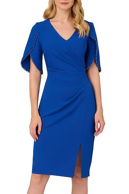 Adrianna Papell Day Pearl Embellished Knit Crepe Sheath Dress - Wholesale - VIOLET COBALT - front