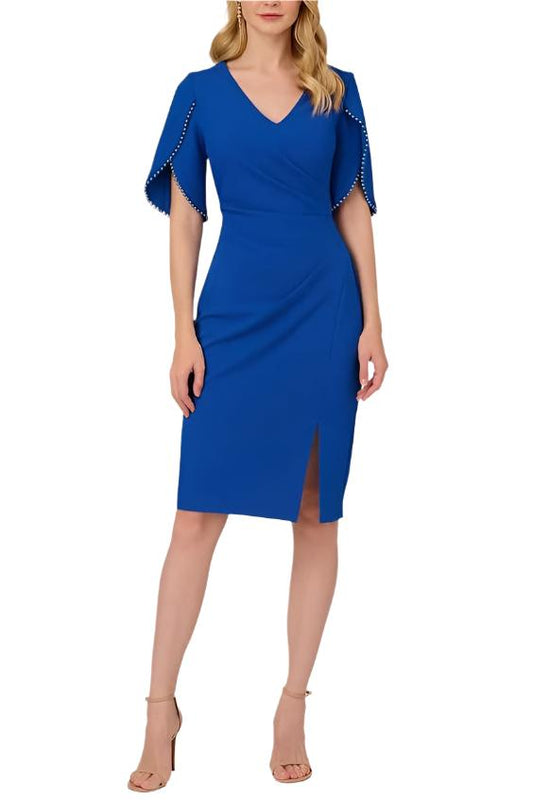 Adrianna Papell Day Pearl Embellished Knit Crepe Sheath Dress - violet cobalt - Wholesale - Front full view