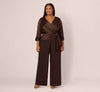 Dark Brown Halter Neck Full-Length Satin Crepe Jumpsuit with Buckle Waist Plus Size Adrianna Papell AP1D105207 Juliet