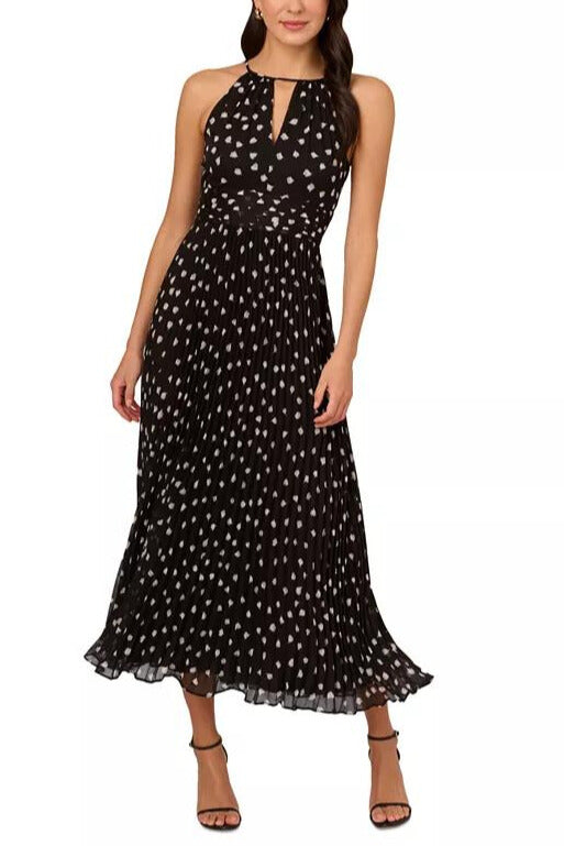 Adrianna Papell Dot-Print Pleated Midi Dress