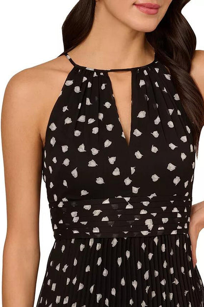 Adrianna Papell Dot-Print Pleated Midi Dress