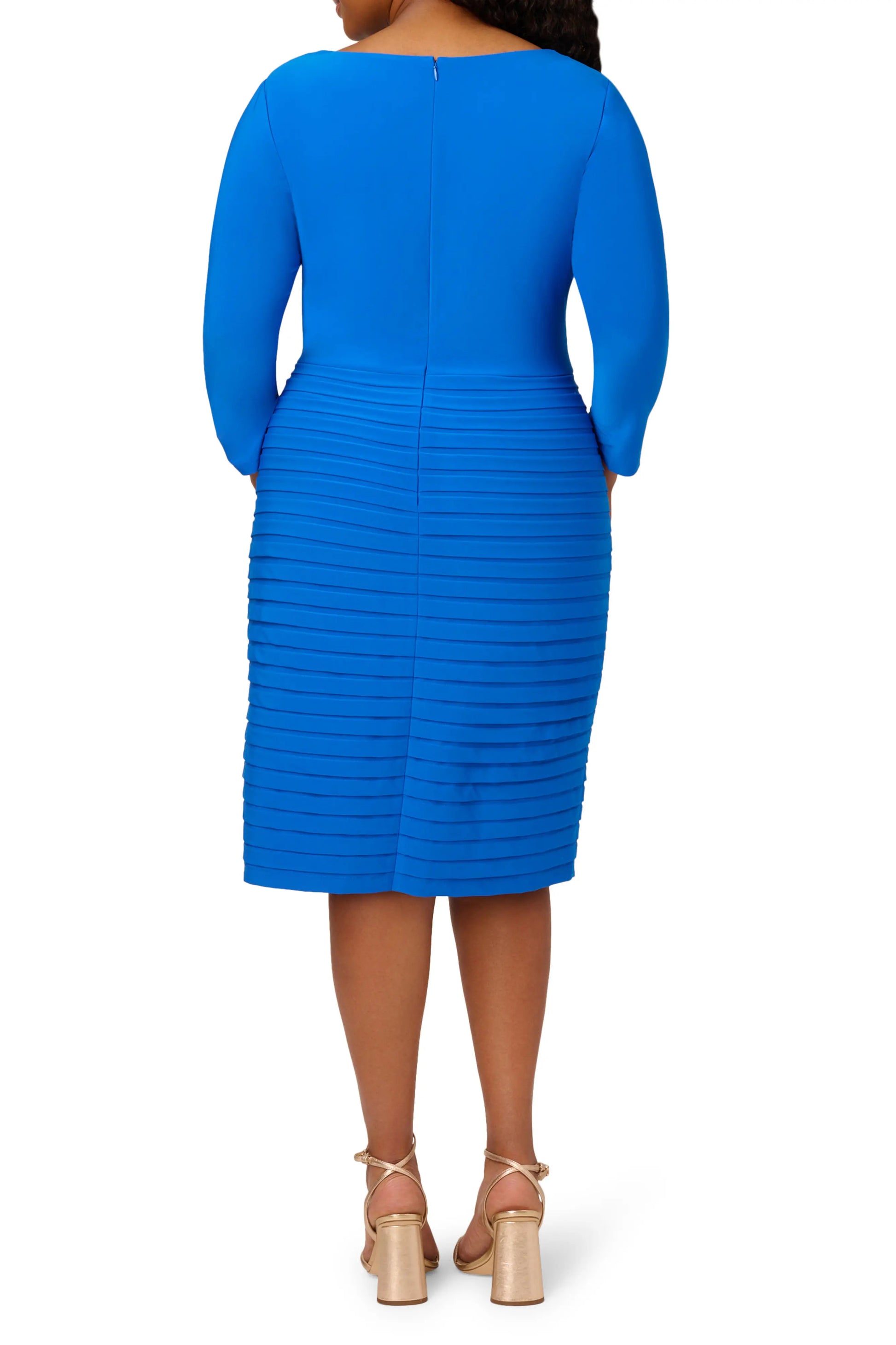 Adrianna Papell Jersey Sheath V Neck 3/4 Sleeve Banded Stretch Dress - COOL COBALT - Back