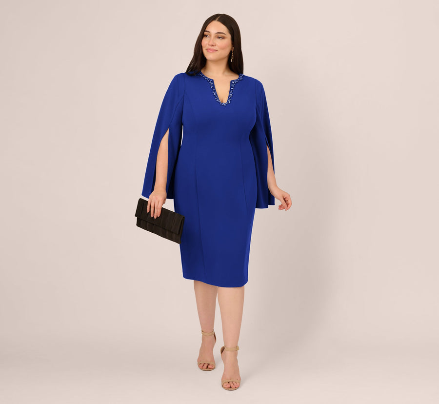 Plus Size Split Cape-Sleeve Beaded Crepe Cocktail Dress Adrianna Papell AP1D105577