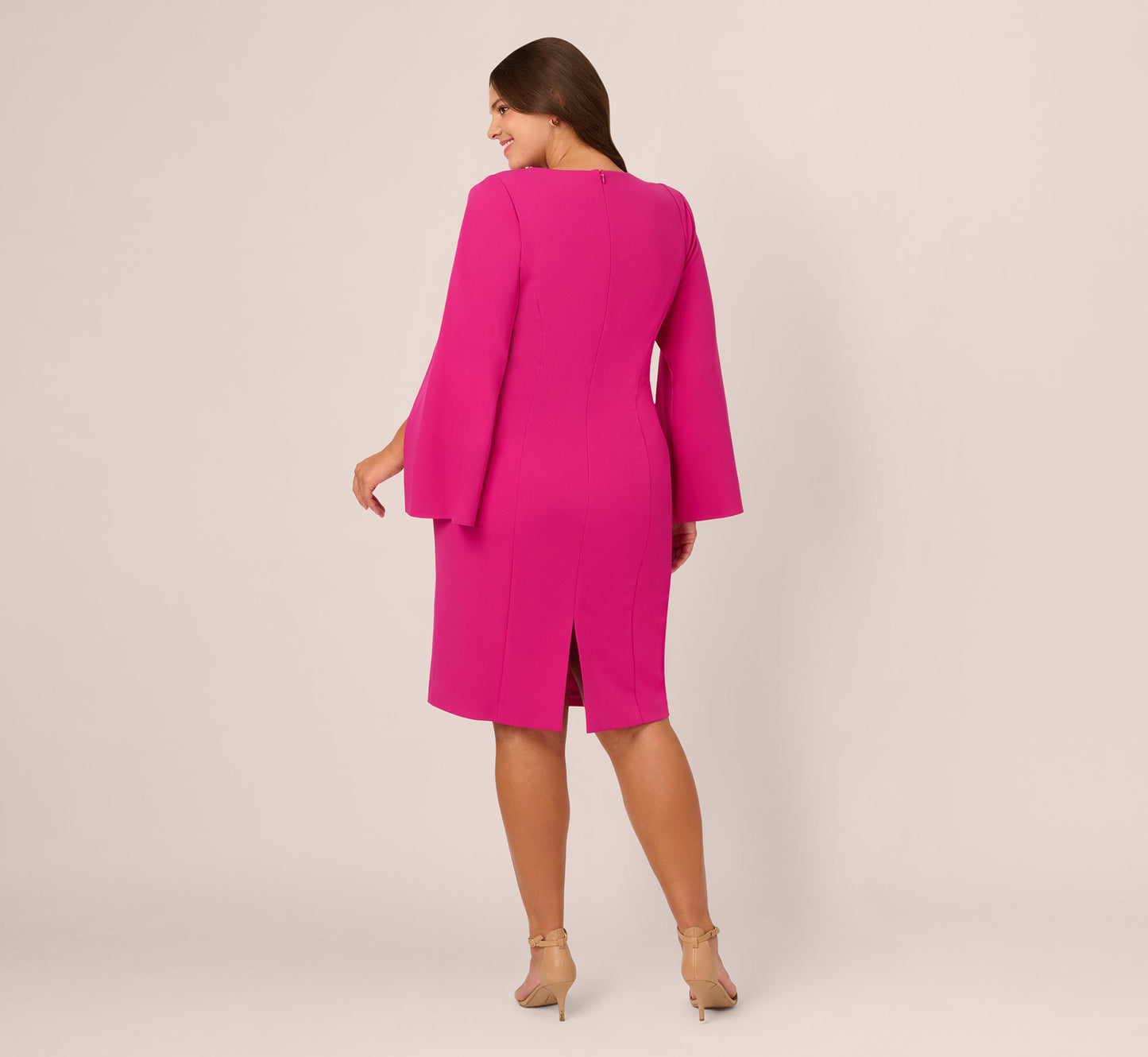 Plus Size Split Cape-Sleeve Beaded Crepe Cocktail Dress Adrianna Papell AP1D105577
