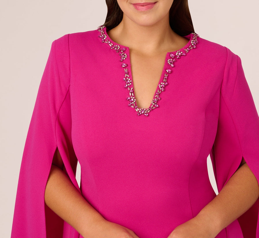 Plus Size Split Cape-Sleeve Beaded Crepe Cocktail Dress Adrianna Papell AP1D105577