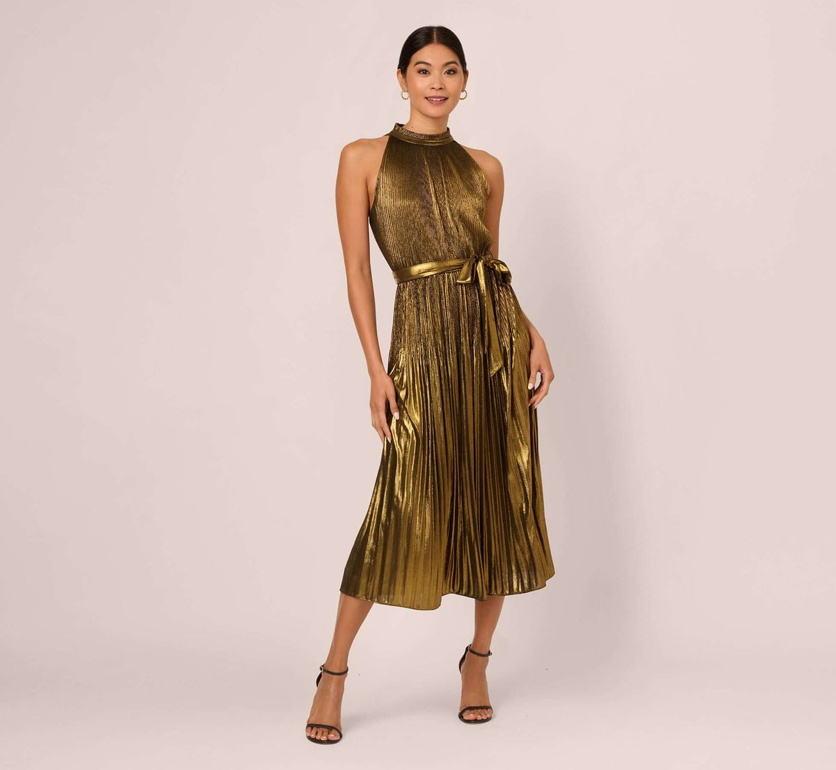 Halter Midi Satin Cocktail A-Line Adrianna Papell AP1D105585