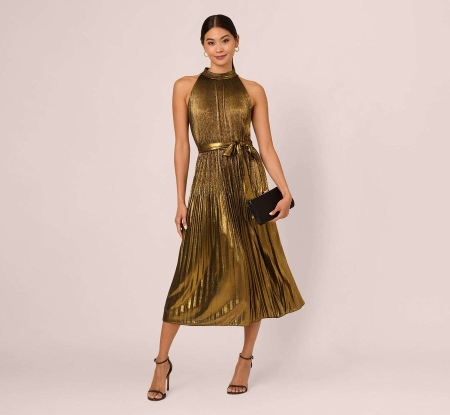 Halter Midi Satin Cocktail A-Line Adrianna Papell AP1D105585