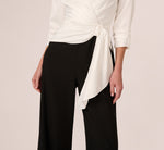 Three Quarter Sleeve Draped Combo Jumpsuit Adrianna Papell AP1D106067