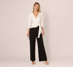 Three Quarter Sleeve Draped Combo Jumpsuit Adrianna Papell AP1D106067