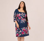 Plus Size Three Quarter Sleeve Floral Sheath Dress Adrianna Papell AP1D106145
