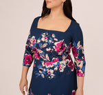 Plus Size Three Quarter Sleeve Floral Sheath Dress Adrianna Papell AP1D106145