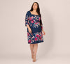 Plus Size Three Quarter Sleeve Floral Sheath Dress Adrianna Papell AP1D106145W