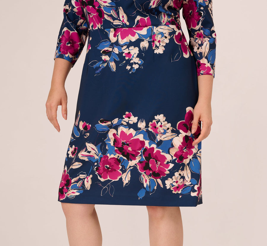Plus Size Three Quarter Sleeve Floral Sheath Dress Adrianna Papell AP1D106145W