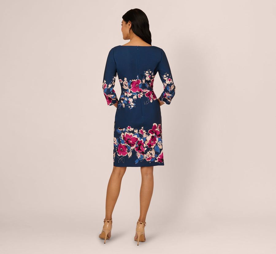 Plus Size Three Quarter Sleeve Floral Sheath Dress Adrianna Papell AP1D106145W