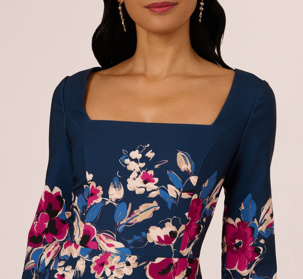 Plus Size Three Quarter Sleeve Floral Sheath Dress Adrianna Papell AP1D106145W