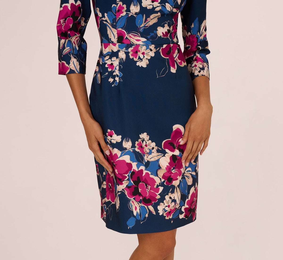 Plus Size Three Quarter Sleeve Floral Sheath Dress Adrianna Papell AP1D106145W