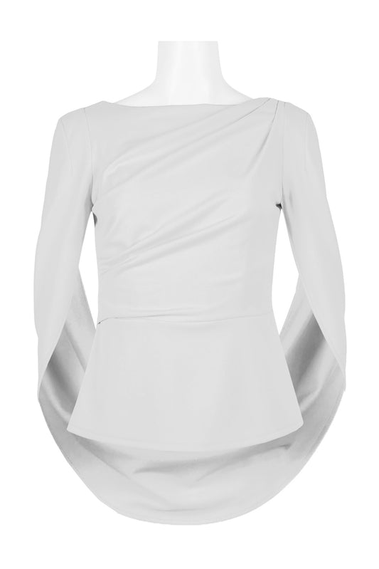 Adrianna Papell Boat Neck 3/4 Sleeve Cape Draped Back Solid Stretch Crepe Top - IVORY - Front 