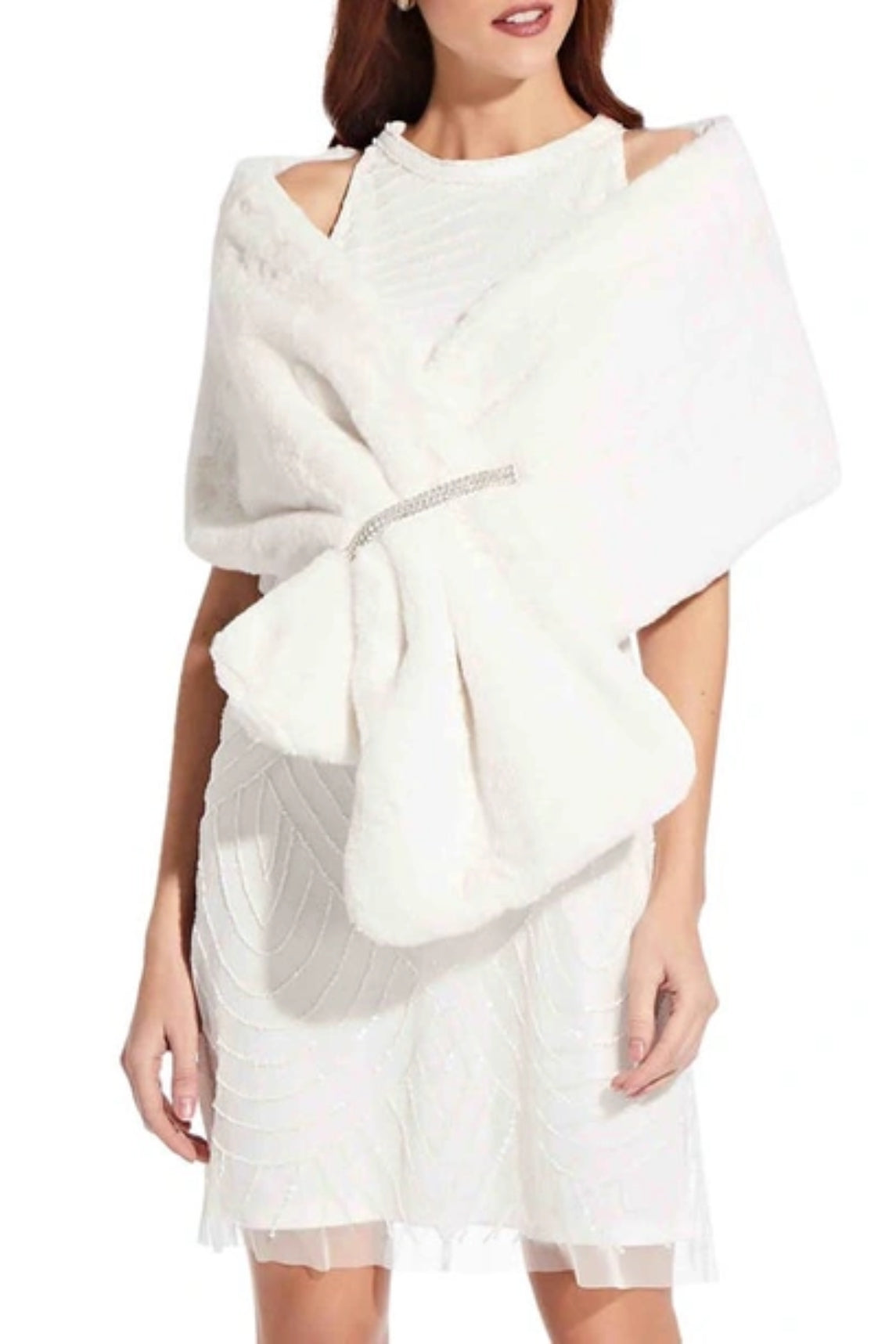 Adrianna Papell Faux Fur Wrap ( Plus Size ) - Wholesale  - IVORY - Front 