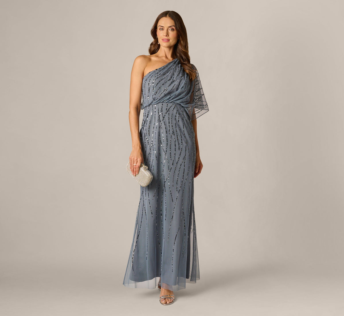 Wholesale Draped One Shoulder Dress With Sequin Detail Adrianna Papell AP1E207598