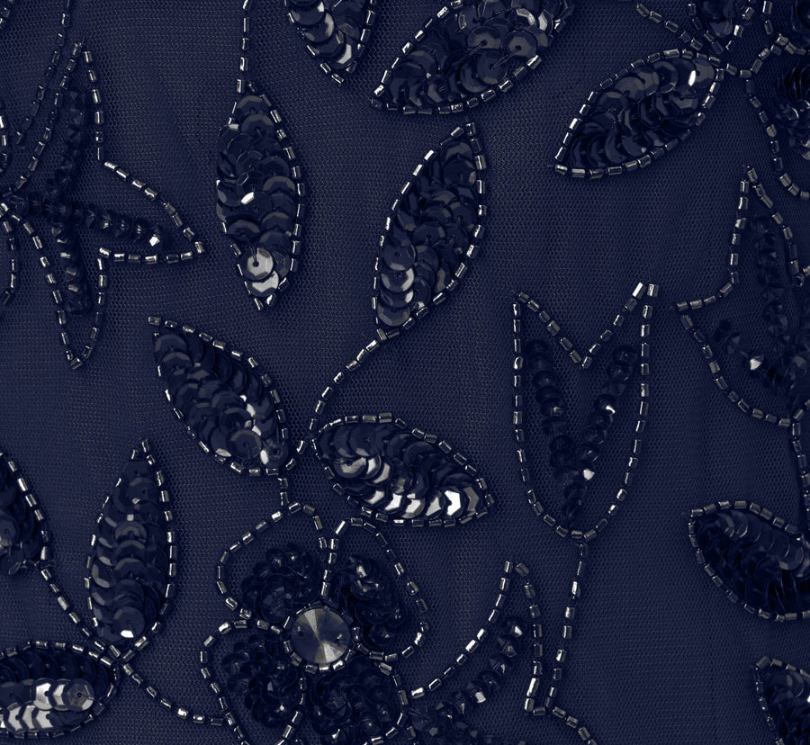 Plus Size Dresses llusion Jewel Neck Floor-Length Mesh Formal Beaded Floral Appliqué Dress Light Navy