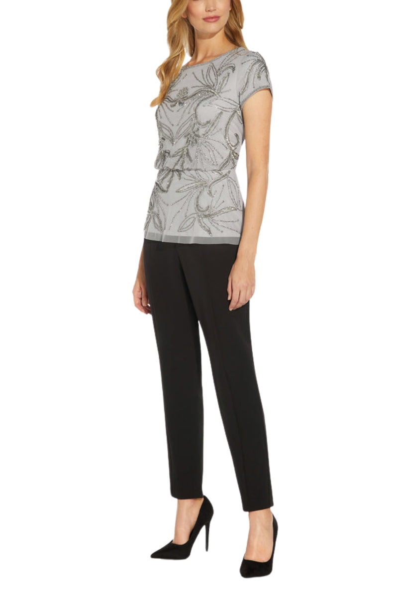 Adrianna Papell Hand-Beaded Cap Sleeve Blouson Top - Wholesale