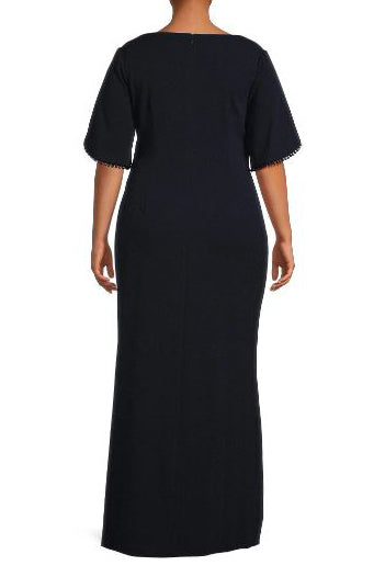 Adrianna Papell V-Neck Embellished Sleeve Slit Front Zipper Back Crepe Dress ( Plus Size ) - Wholesale