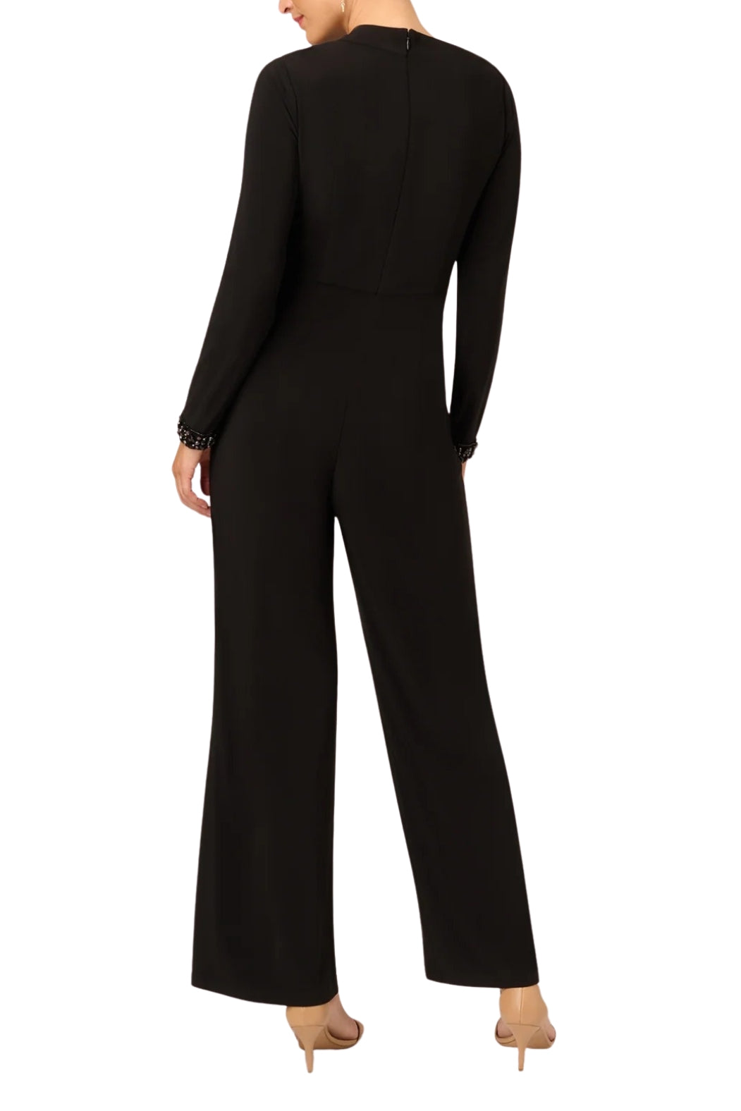 Adrianna Papell Jersey Asymmetric Neck Jumpsuit -BLACK - BACK