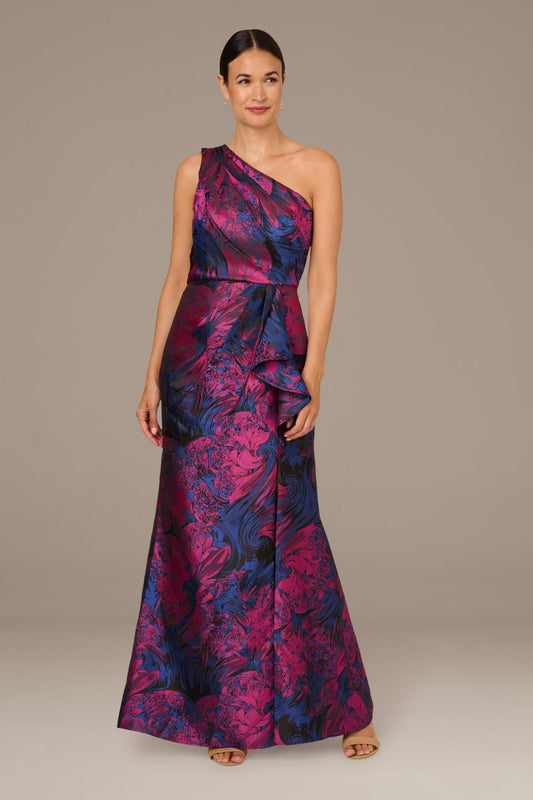 One-Shoulder Floor-Length Satin Formal A-Line Adrianna Papell AP1E210810