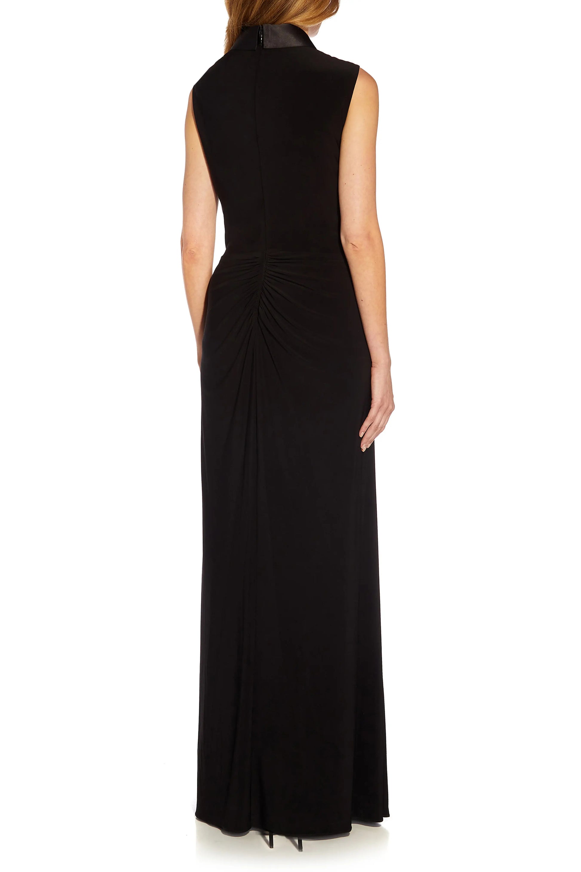 Adrianna Papell Tuxedo Matte Jersey Gown - BLACK - BACK 