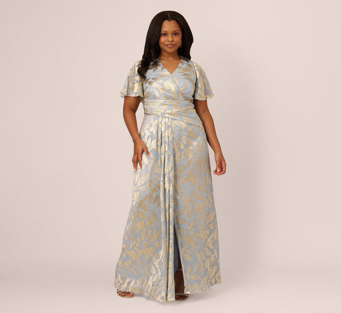 Foiled Leaf Plus Size Gown Adrianna Papell AP1E211045