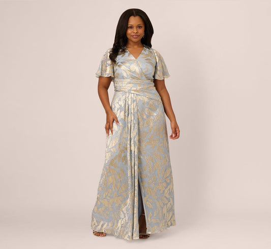 Foiled Leaf Plus Size Gown Adrianna Papell AP1E211045