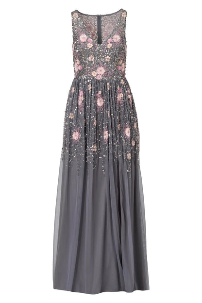 Adrianna Papell Beaded Mesh Gown