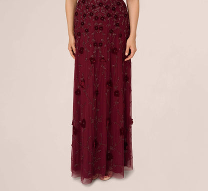 Mahogany V Neck Floor Length Velvet Formal Beaded Gown with Sheer Tank Straps Adrianna Papell AP1E211438