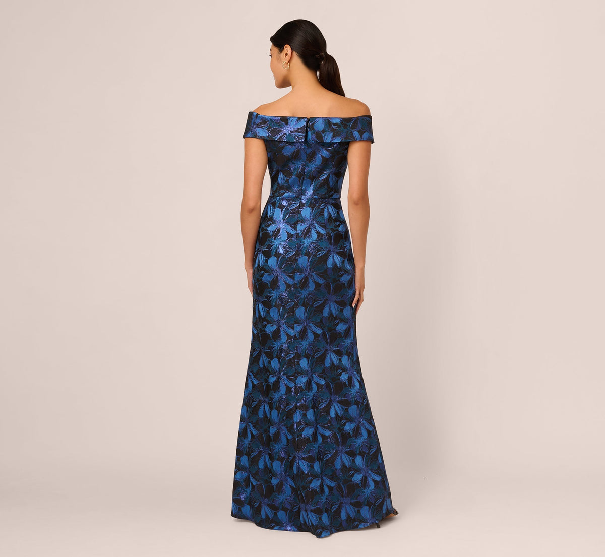 Off-the-Shoulder Floor-Length Floral Satin Formal Mermaid Gown Adrianna Papell AP1E211565