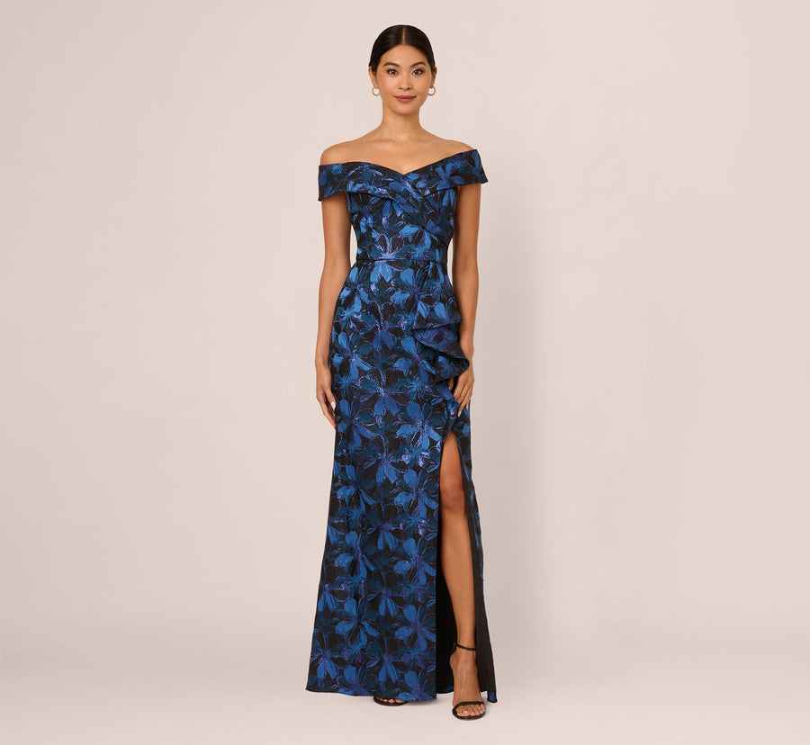 Off-the-Shoulder Floor-Length Floral Satin Formal Mermaid Gown Adrianna Papell AP1E211565