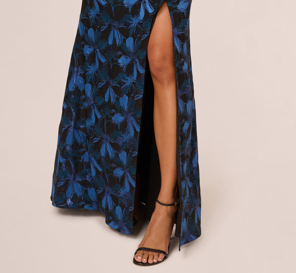 Off-the-Shoulder Floor-Length Floral Satin Formal Mermaid Gown Adrianna Papell AP1E211565