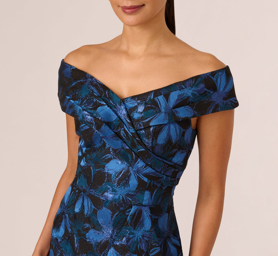 Off-the-Shoulder Floor-Length Floral Satin Formal Mermaid Gown Adrianna Papell AP1E211565