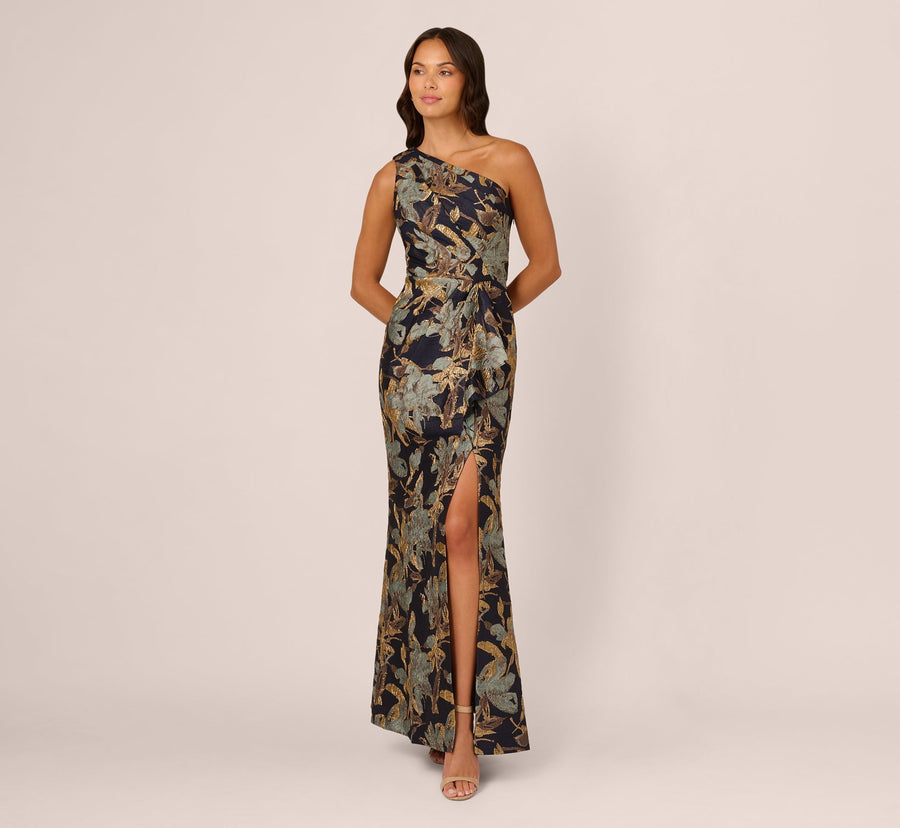 Adrianna Papell AP1E211592 Long One Shoulder Floral Dress
