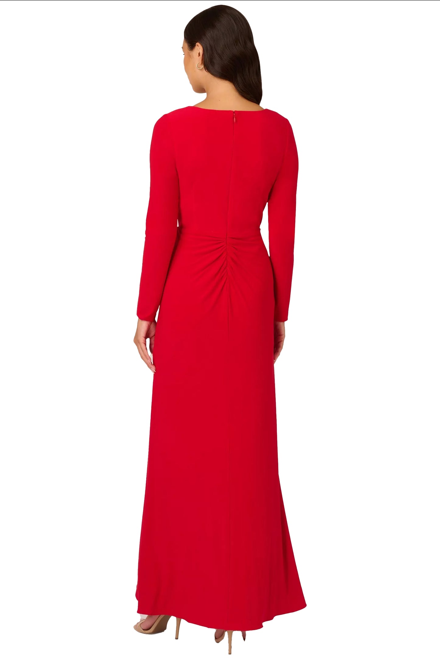 Adrianna Papell Jersey Drape Long Sleeve Dress - SUPER RED - back 