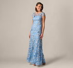 Wholesale Cap Sleeve Floral Embroidered Illusion Godet Gown Adrianna Papell AP1E211758