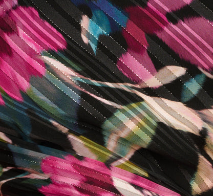 Adrianna Papell One-Shoulder Metallic Floral Stripe Gown with Zipper Back