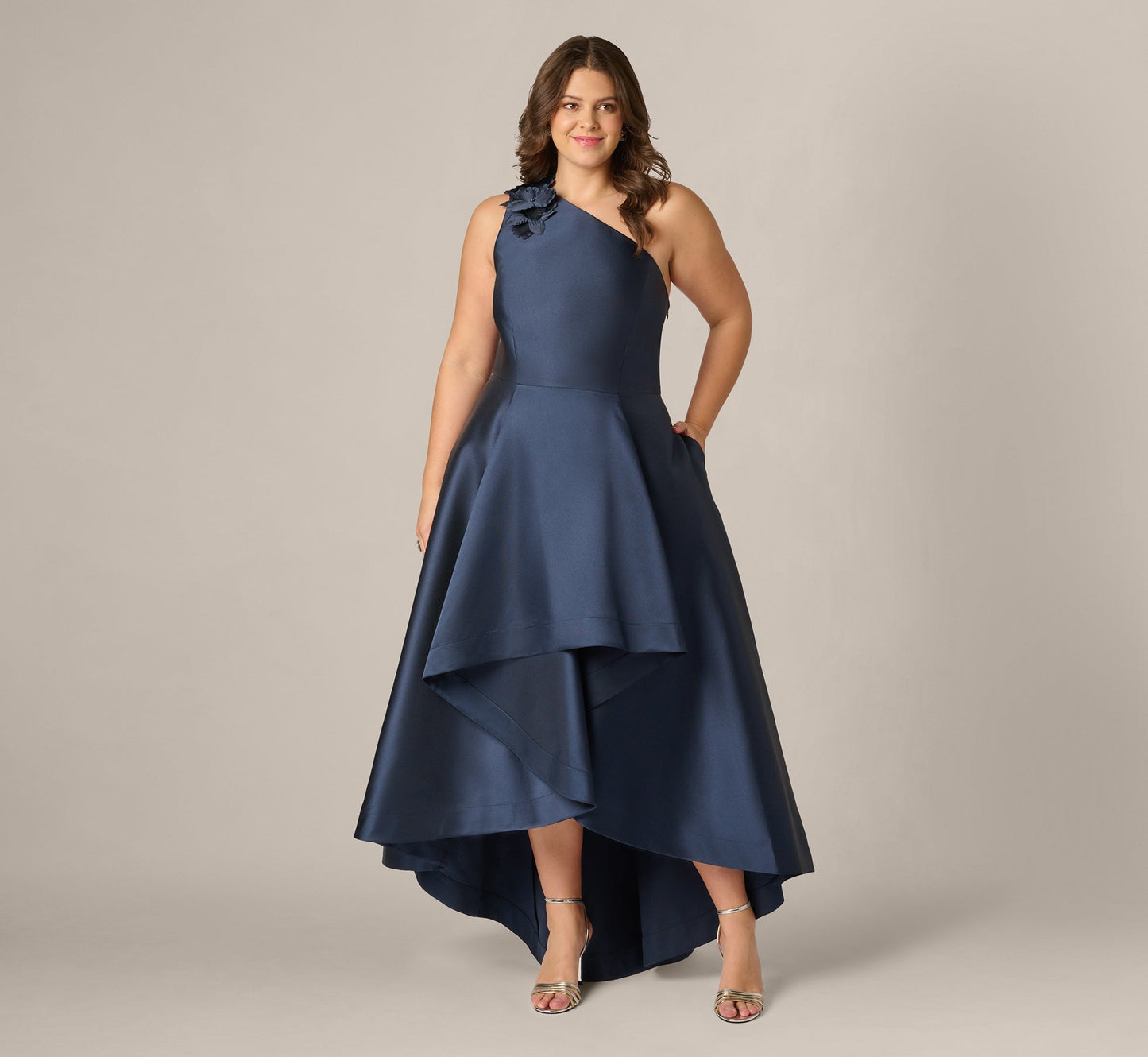 One-Shoulder Floor-Length Satin Occasion A-Line Adrianna Papell AP1E212227