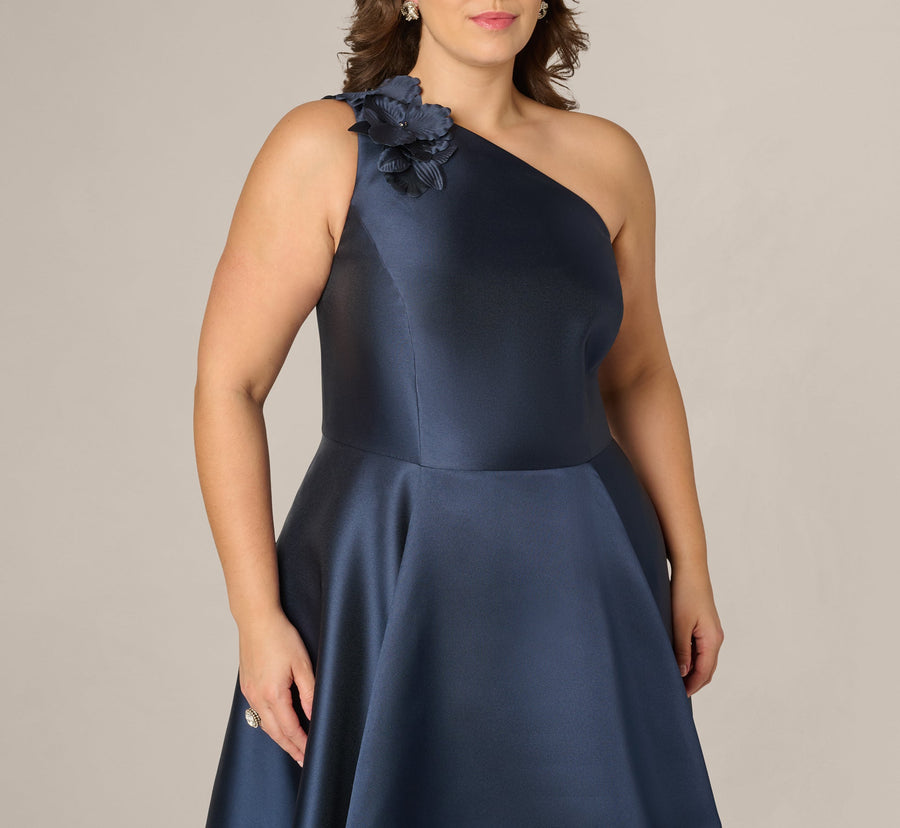 One-Shoulder Floor-Length Satin Occasion A-Line Adrianna Papell AP1E212227