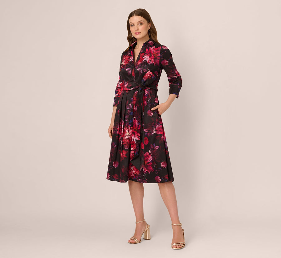 V-Neck Midi Satin Formal A-Line Dress by Adrianna Papell AP1E212267