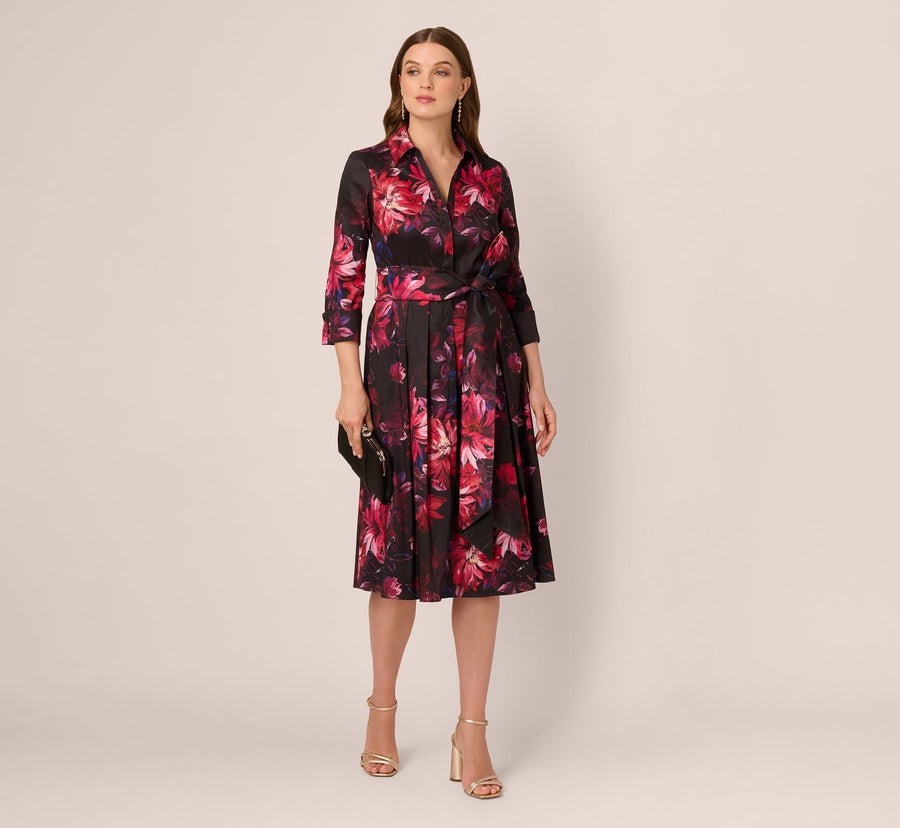 V-Neck Midi Satin Formal A-Line Dress by Adrianna Papell AP1E212267