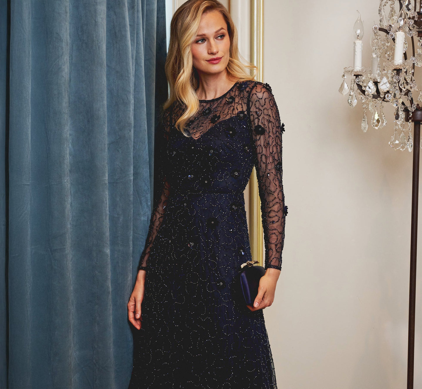 Illusion Tea-Length Mesh Formal Fit & Flare Adrianna Papell AP1E212297W