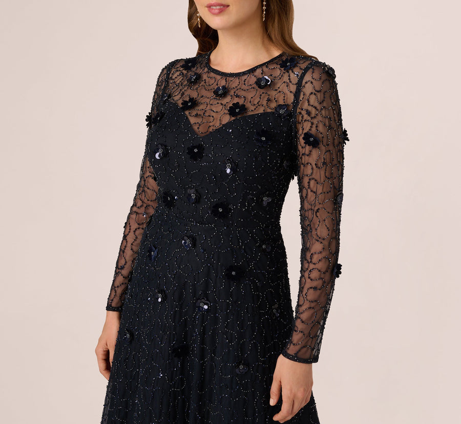 Illusion Tea-Length Mesh Formal Fit & Flare Adrianna Papell AP1E212297W