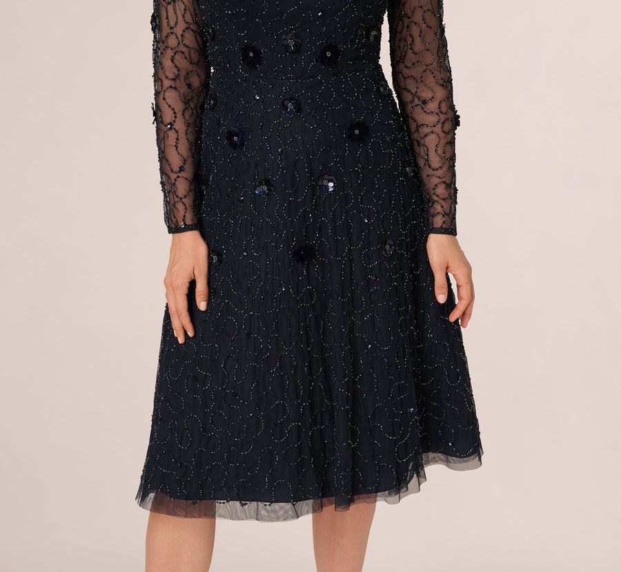 Illusion Tea-Length Mesh Formal Fit & Flare Adrianna Papell AP1E212297W